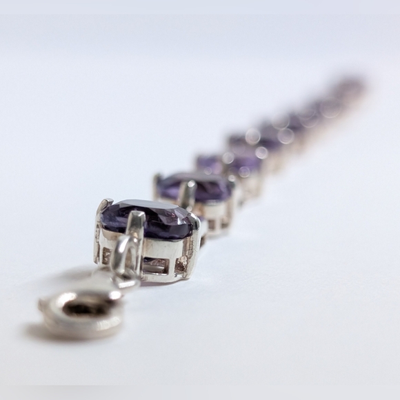 7.5" Sterling Silver Natural Amethyst 8.5mm Tennis Bracelet - Picture 7 of 9